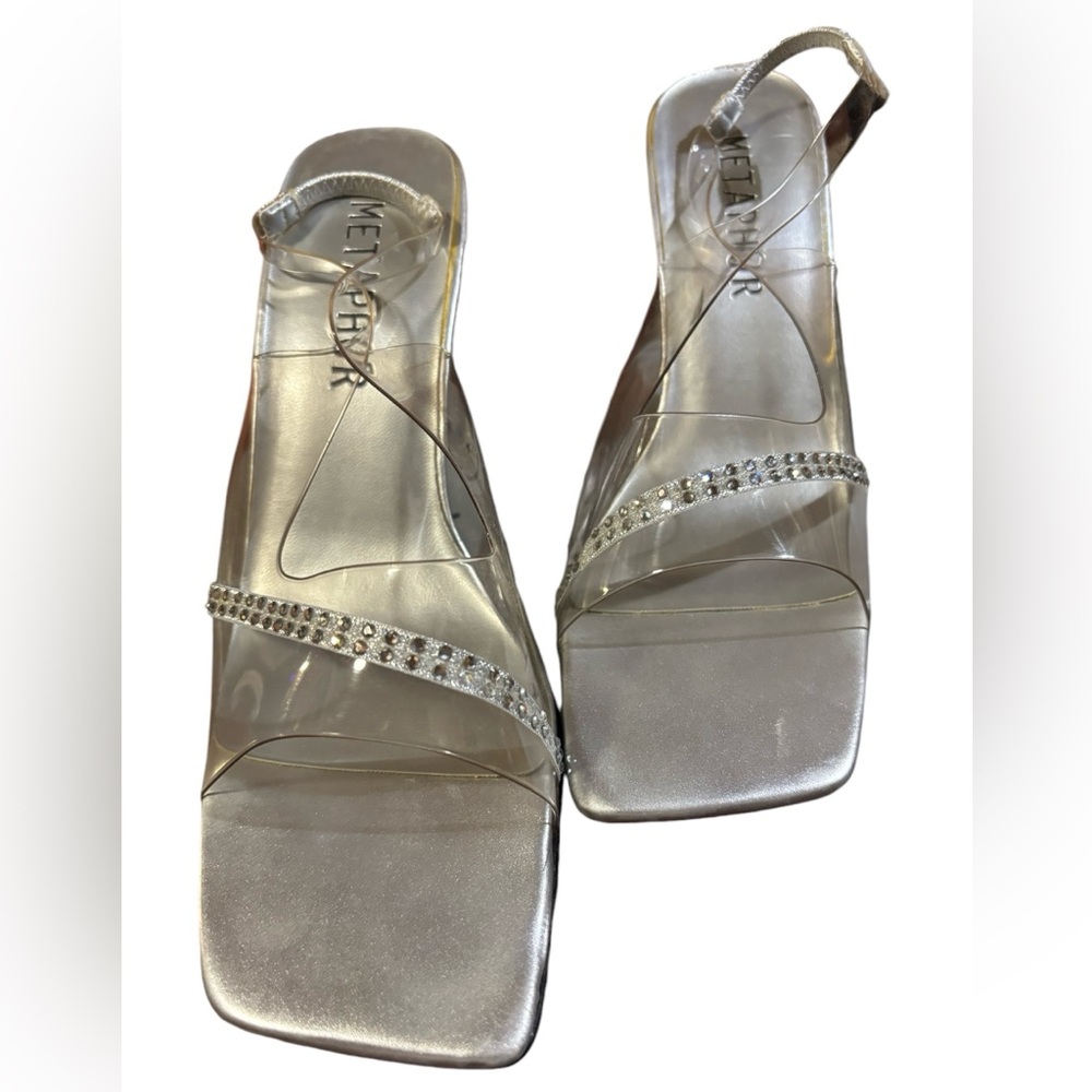 Vintage Clear, Silver, and Rhinestone chunky heels woman’s 7 1/2